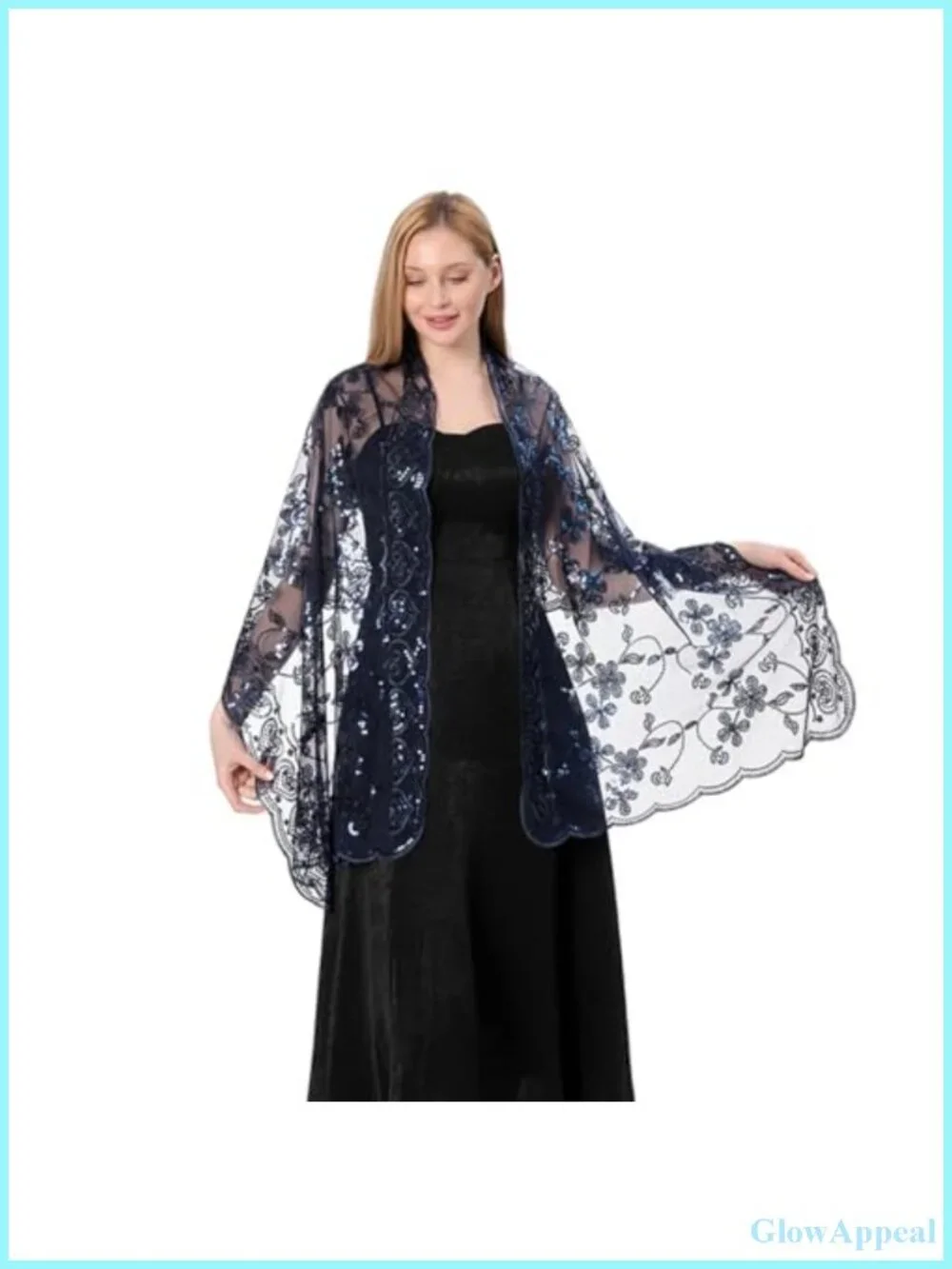 Sequin Floral Lace Sheer Scarf Shawl Wrap for Evening Dress Wedding